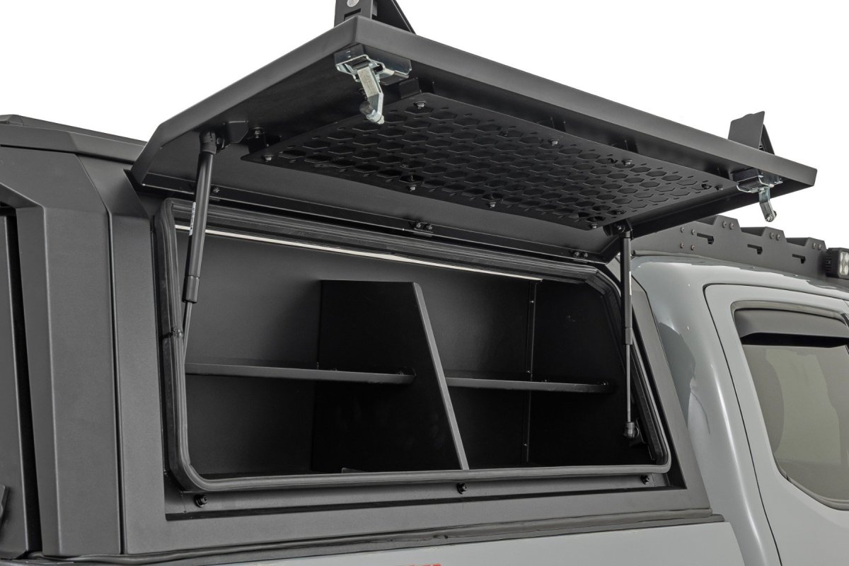Toyota Tacoma Bed Cap Side Shelf Storage Bin - Passenger Side - Rough Country - Integrated LED Lighting, Powder-Coated - '16-'23